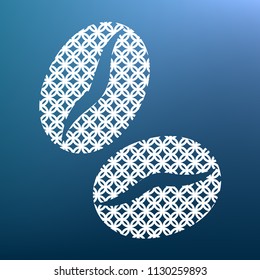 Coffee beans sign. Vector. White textured icon at lapis lazuli gradient background.