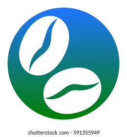 Coffee beans sign. Vector. White icon in bluish circle on white background. Isolated.