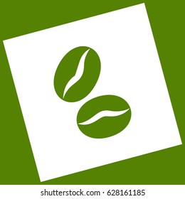 Coffee beans sign. Vector. White icon obtained as a result of subtraction rotated square and path. Avocado background.