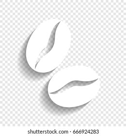 Coffee beans sign. Vector. White icon with soft shadow on transparent background.