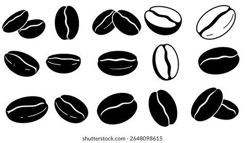 Coleção de silhuetas de grãos de café - conjunto de ícones de sementes torradas - elementos vetoriais escaláveis para design de marca, embalagem ou impressão