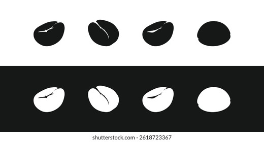 Coffee beans silhouette. Organic shaped black coffee bean icons. Vector Image.
