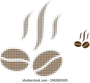 Los granos de café huelen a la mitad del tono de la ilustración del icono. La matriz de semitono contiene puntos redondos. Icono del olor de vectores de granos de café sobre un fondo blanco.