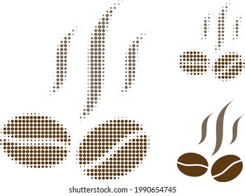 Coffee beans smell halftone dotted icon. Halftone pattern contains circle points. Vector illustration of coffee beans smell icon on a white background.