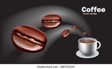  Coffee beans and smoke came out of the hot coffee cup for vector concept design,advertising design