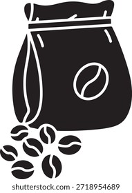 Granos de café derramándose de un bolso aislado en el fondo blanco, Vector, ilustración