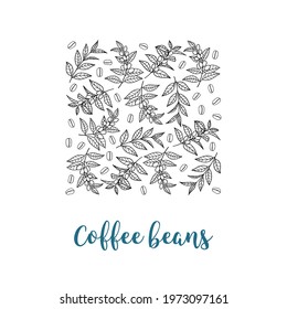 Coffee beans square. Outline hand drawn logo. Stock vector illustration.