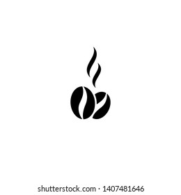 coffee beans with steam icon. caffeine symbol. roasted coffee.  Flat vector illustration isolated on white background.