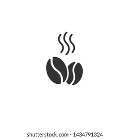 coffee beans with steam icon. caffeine symbol. roasted coffee.  Flat vector illustration isolated on white background.