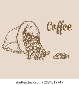 granos de café en bolsas de almacenamiento. ilustración del saco de almacenamiento de frijol de café dibujado a mano.
ilustración vectorial de granos de café