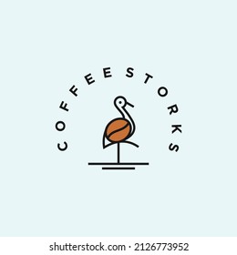 coffee beans with stork logo design vector illustration on white background