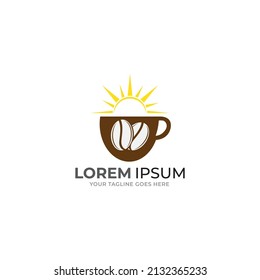 Coffee beans with sun shine silhouette logo vector.