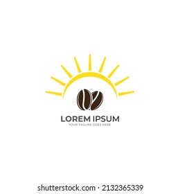 Granos de café con el logotipo de silueta de sol vectorial.