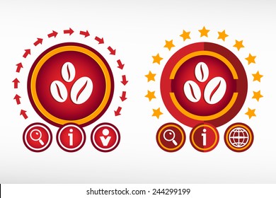 Coffee beans symbol and creative design elements. Red design concept