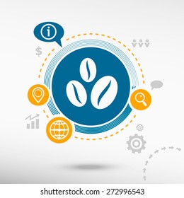 Coffee beans symbol and creative design elements. Flat design concept