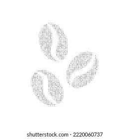 The coffee beans symbol filled with black dots. Pointillism style. Vector illustration on white background
