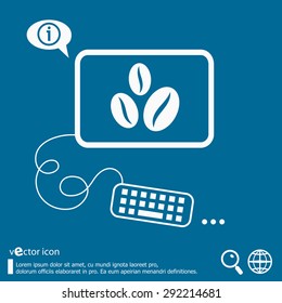 Coffee beans symbol and flat design elements. Line icons for application development,  creative process, social media, print.