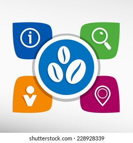 Coffee beans symbol and icons set vector illustration. Modern Flat style 