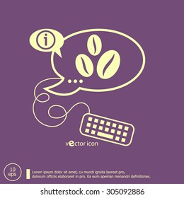 Coffee beans symbol and keyboard design elements. Line icons for application development, web page coding and programming, creative process.