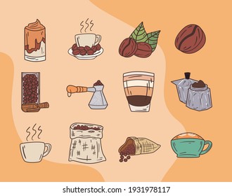 coffee and beans symbol set