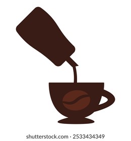 Сup, coffee beans symbol in solid cartoon style. Coffee-themed event, a cafe menu element, a coffee shop. Latte, Espresso, Americano, Cappuccino, Flat, Mocha, Irish, Turkish Coffee Symbol