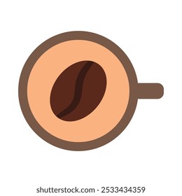 Сup, coffee beans symbol in solid cartoon style. Coffee-themed event, a cafe menu element, a coffee shop. Latte, Espresso, Americano, Cappuccino, Flat, Mocha, Irish, Turkish Coffee Symbol