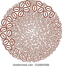 Coffee beans symbols are grouped into round group. Coffee beans icon round mosaic. Abstraction round bubble mosaic organized with coffee beans icons.