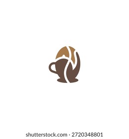 Grãos de café e ideia do logotipo da chaleira.