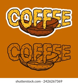 Coffee Beans and Coffee Text Hand Drawn Vector Illustration