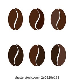 Coffee beans, variation in different brown shades, isolated on a white background. Vector coffee graphic illustration. A set of grain icons, hand-drawn. An element for decoration, label, design, cover