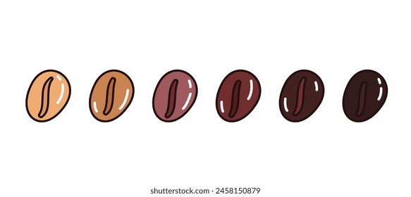 Coffee beans various stages of roasting concept. Vector flat graphic design illustration