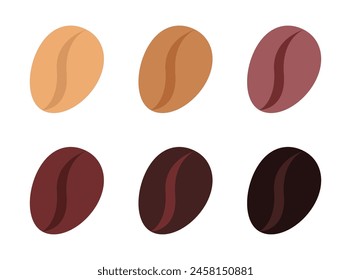 Coffee beans various stages of roasting concept. Vector flat graphic design illustration