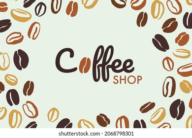 Granos de café de diferente grado de fondo asado. Ilustración dibujada a mano vectorial en colores marrones. Marco redondo para el paquete de la cafetería, papel pintado, papel envolvente, menú.