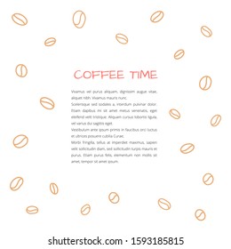 Coffee beans vector frame in warm yellow color. Blank space and sample text with custom font. For your design or social media blog post.