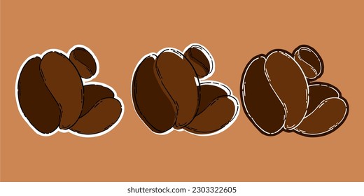 coffee beans vector hand drawn. symbol set coffee beans stickers and logo