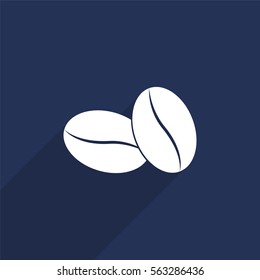 Coffee beans vector icon with long shadow isolated on  blue