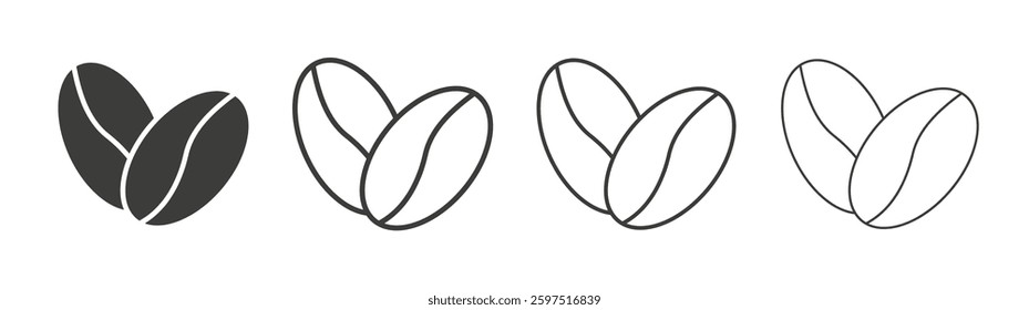 Coffee beans vector icon set in black and white color.
