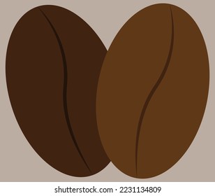 Coffee beans, coffee vector illustration, cafe sign and tag, suitable for coffee house logo, cappuccino and espresso logo, brown and dark brown colors, roasted coffee beans, good for posters and ads