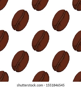 Coffee beans. Vector illustration. Pixel art. 8 bit. Pattern seamless.