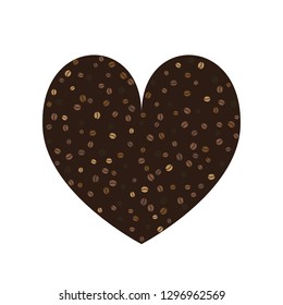 Coffee beans. Vector illustration. Valentines day. Shape of heart. Black beige