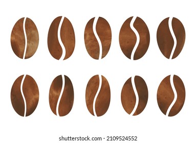 coffee beans vector watercolor texture set