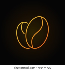 Coffee beans vector yellow line icon or logo element on dark background