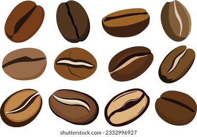 Coffee beans vectors. Set of coffee beans vector illustrations. Coffee beans clipart isolated.