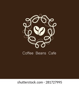 Coffee beans with vintage border logo vector.
