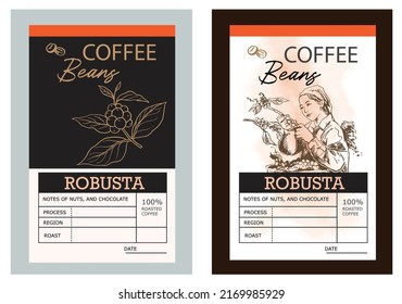 Coffee beans vintage label. Coffee vintage packaging design. Roasted Beans label, tag, sticker design for packaging. Retro vintage old label template. Vector illustration