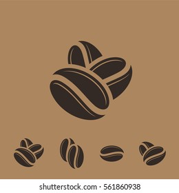 Coffee beans vintage style. Icon set. Black coffee beans on brown background. Vector illustration 