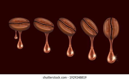 Coffee beans, Water is drop from the coffee beans. high detailed realistic illustration Vector EPS10