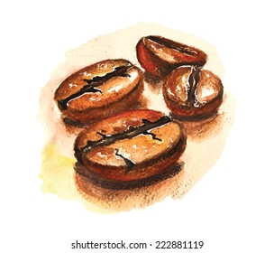 coffee beans watercolor vector illustration