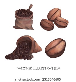 coffee beans and coffee watercolor vector illustration