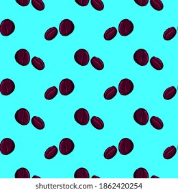 Coffee beans,seamless pattern on light blue background.